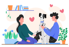 Pet owner spending quality time with a dog at home